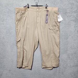 Gloria Vanderbilt Khaki Tori Plus Size 22w Linen Rayon Capri Elastic Pockets NWT